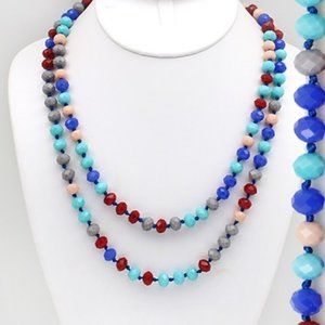 Multi Colored Faceted Beaded Necklace 60" Royal Gray Peach Turquoise